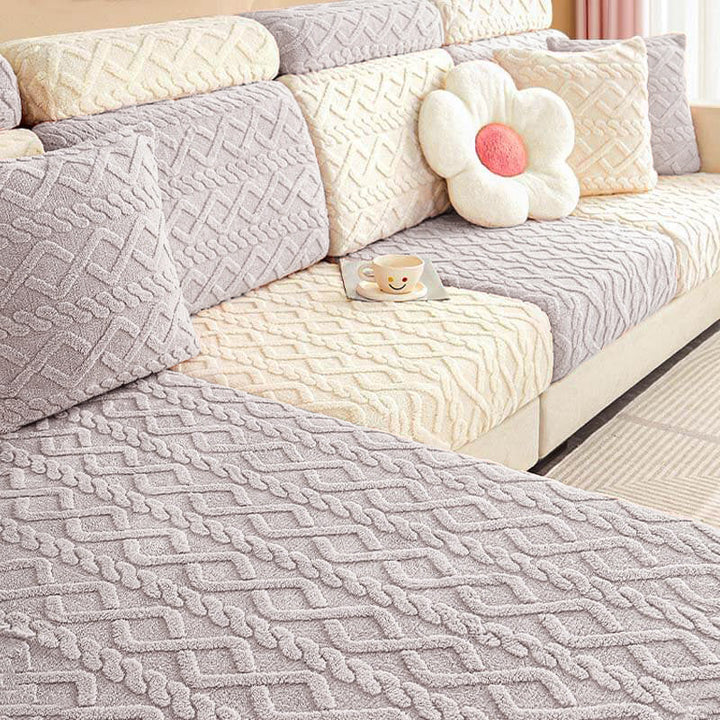 Unisex full wrap stretch couch cover in a modern design, offering comfort and sofa protection.