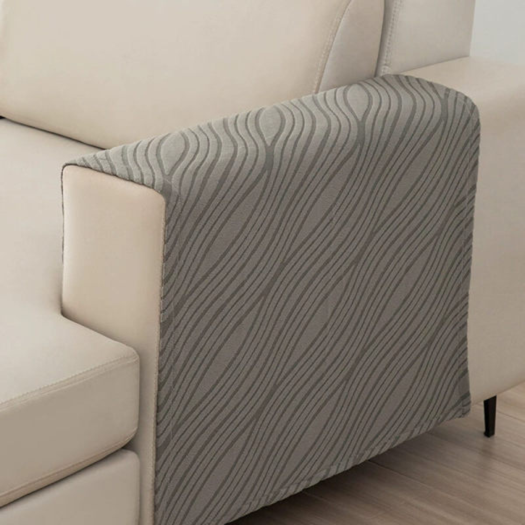 Soft furry non-slip sofa armrest covers, set of 2, protecting furniture, pet friendly home decor.