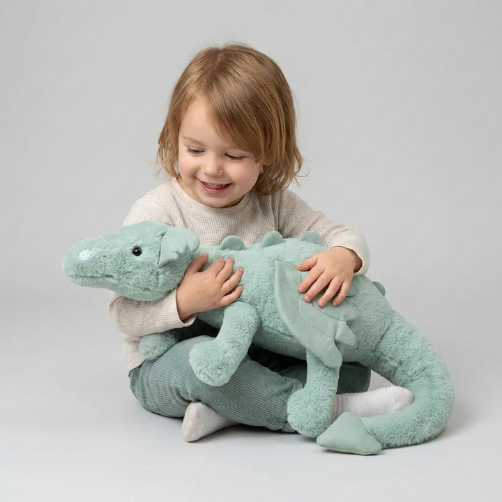 Vibrant plush dragon stuffed animal, a soft & cuddly toy for imaginative children's playroom adventures & gifts.
