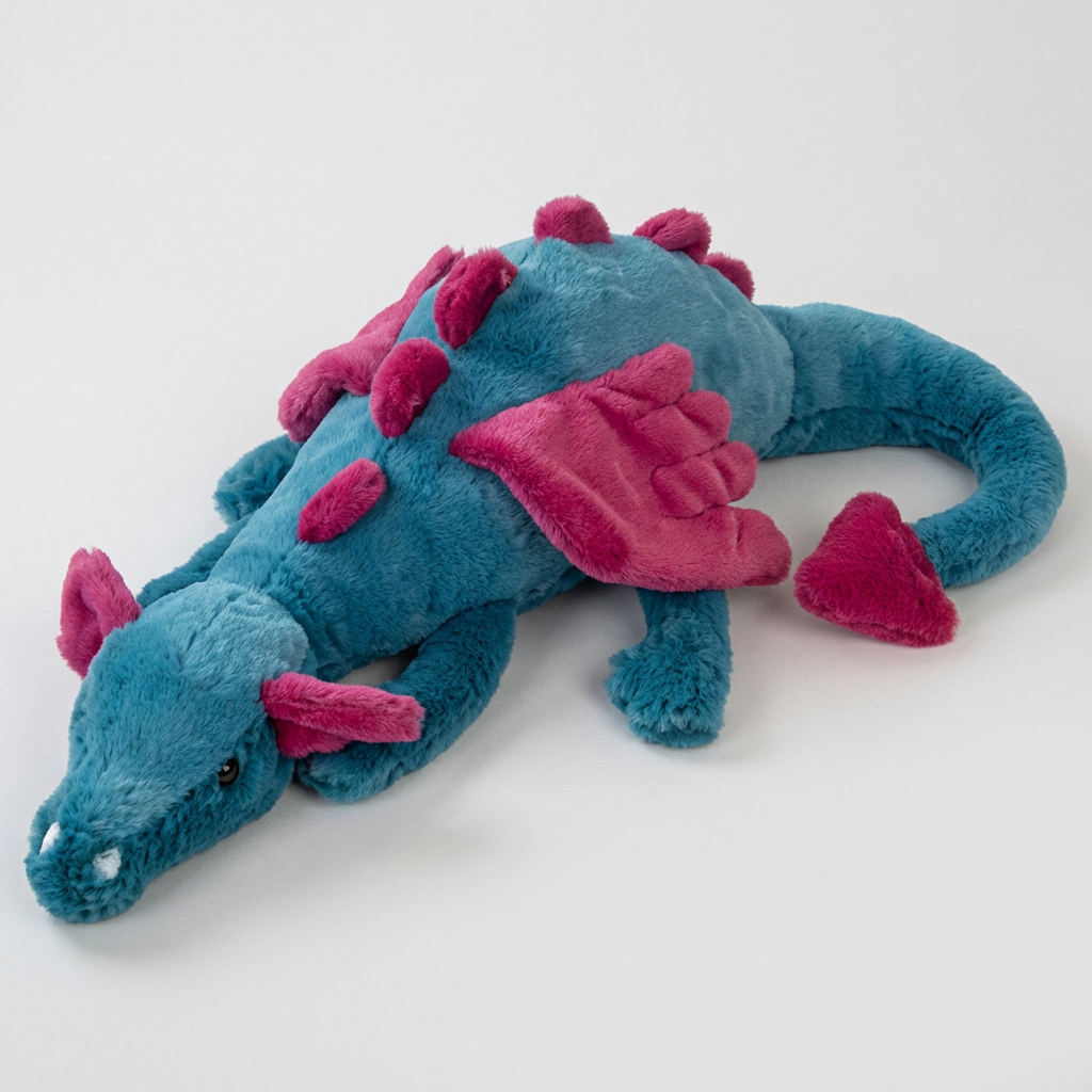 Detailed plush dragon toy with a long soft tail, ideal for kids' fantasy play, a cuddly stuffed animal gift.