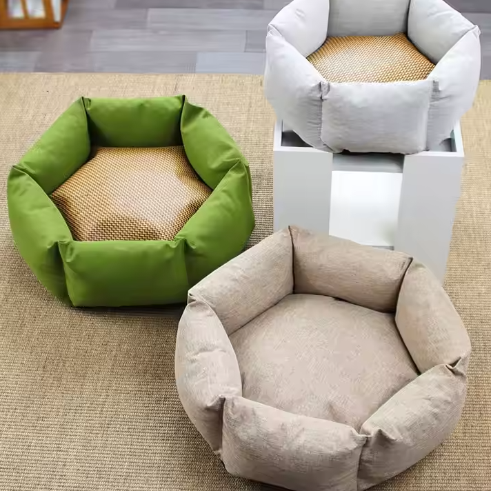 Durable pet furniture: a comfortable dog bed with thick, supportive edges for canine relaxation.