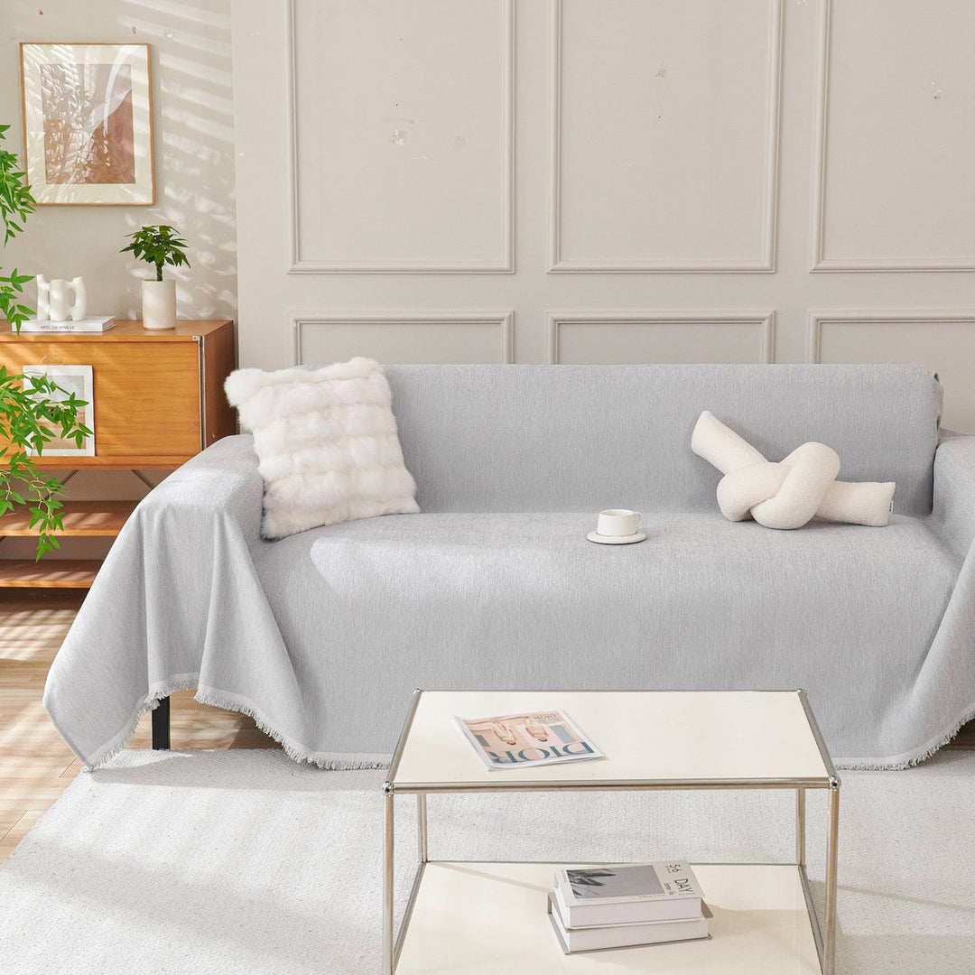 Soft grey sofa cover, pet protector for 3-seater couch, washable home decor