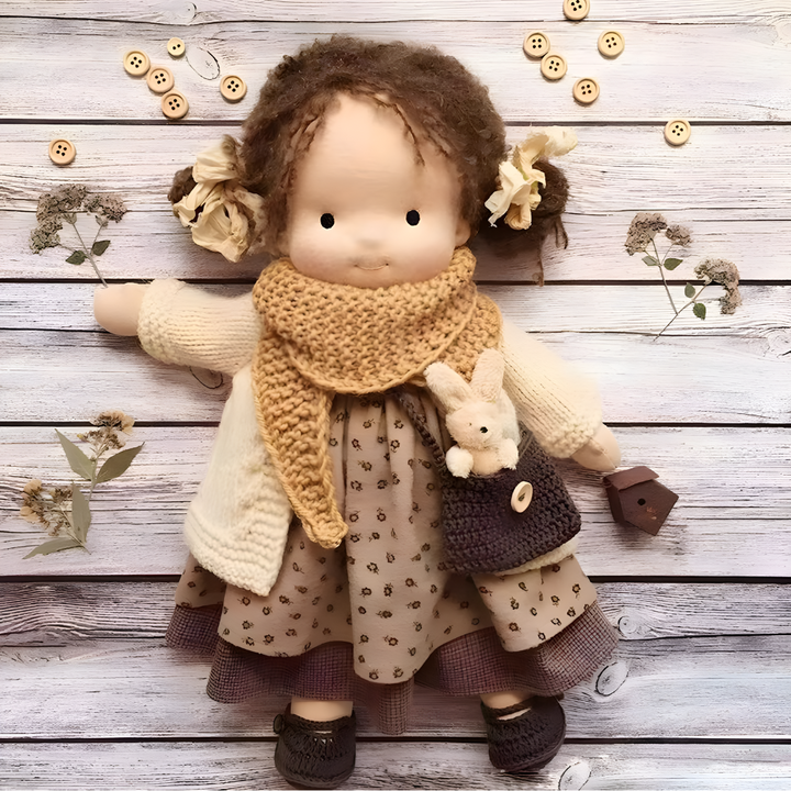 Waldorf doll for kids, soft organic cotton, perfect for imaginative play & comfort.
