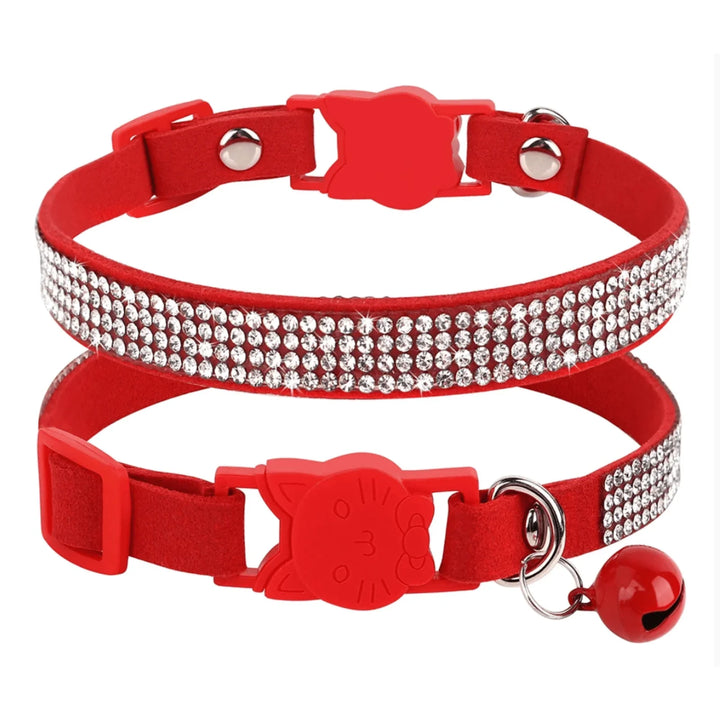 Soft pink suede pet collar with rhinestone accents for small dog or cat, adjustable strap