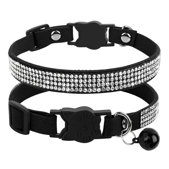 Bling rhinestone pet collar in soft blue suede, comfort fit for cat or small dog