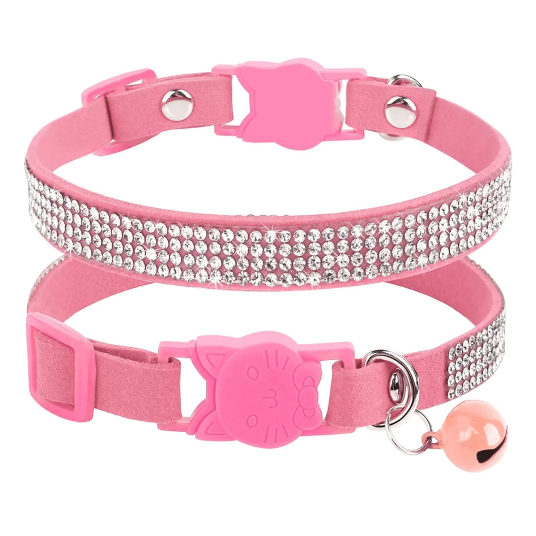 Adjustable purple suede pet collar featuring sparkling rhinestones, ideal for small pets