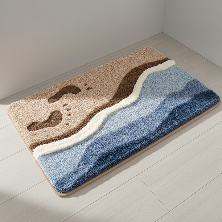 Soft plush bathroom floor mat for cozy home comfort. Non-slip & absorbent FjordFluff bath mat.