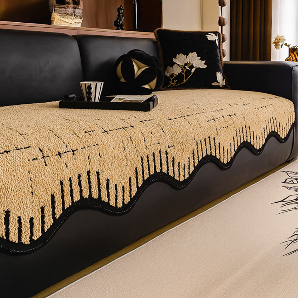 Unisex plush sofa protector, durable and soft, featuring a distinctive wave edge.