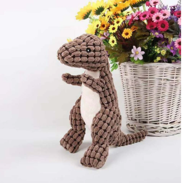 Unisex fuzzy dinosaur pet toy, ideal for dogs and cats, a cute and soft companion