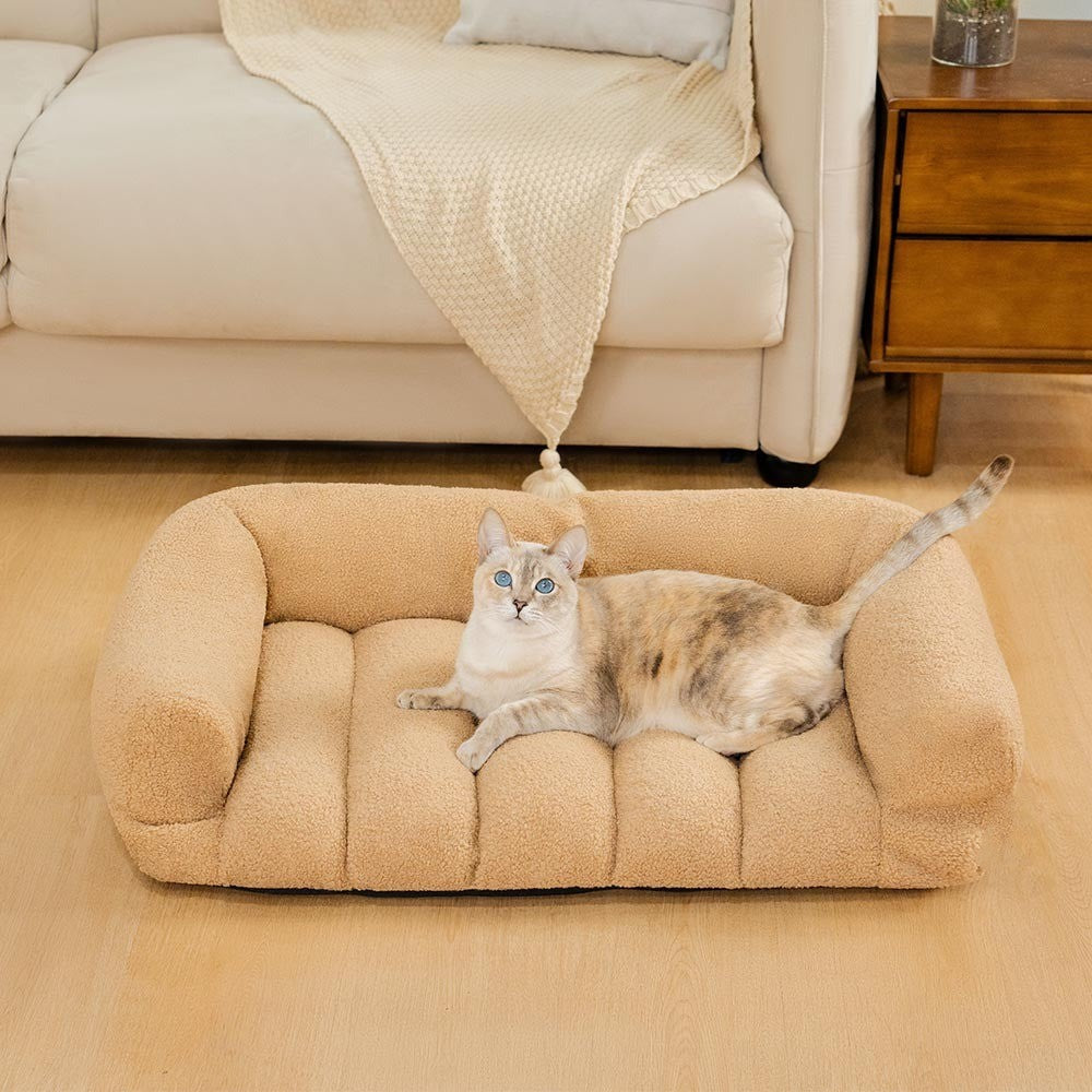 Luxurious fleece orthopedic cat bed providing comfort and support for pets, washable design
