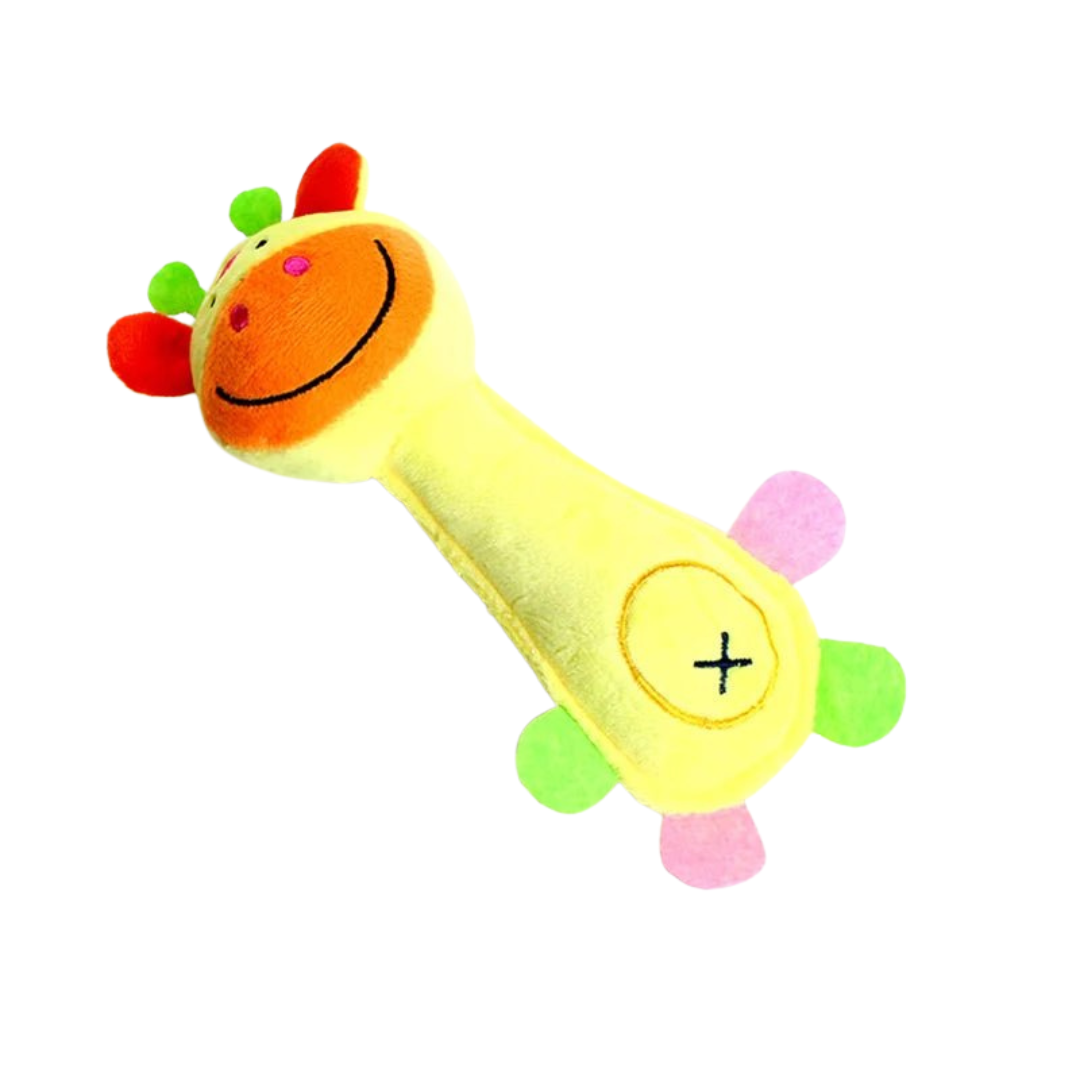 Soft plush squeaky dog toy shaped like an elephant, perfect for play and cuddles.