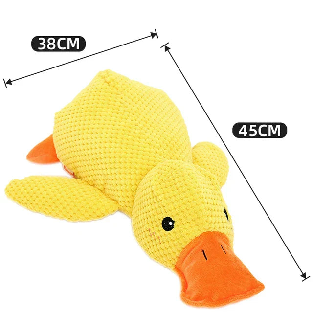 Cuddly yellow duck dog plush toy with squeaker, perfect durable dog accessory for hours of pet playtime