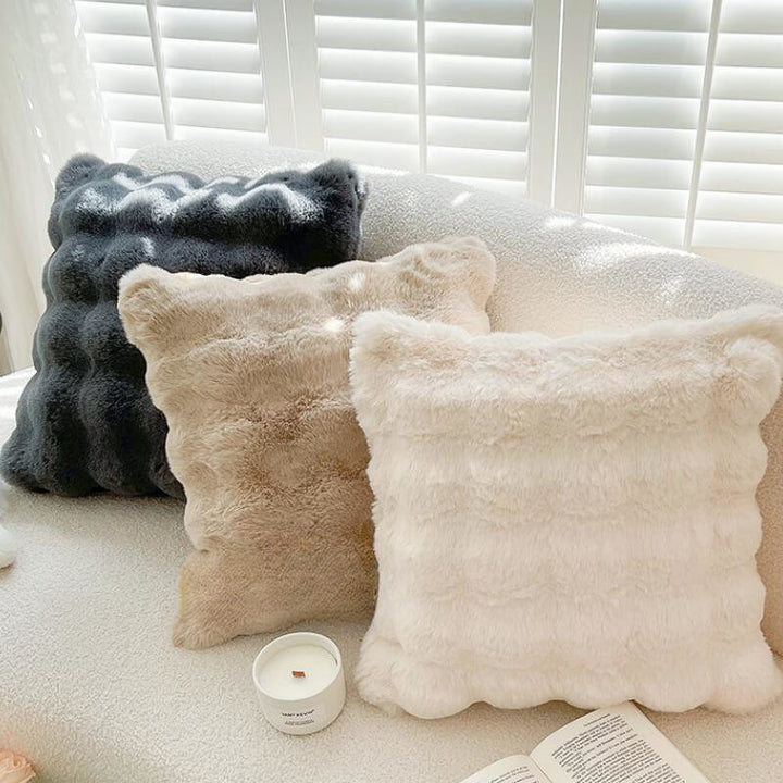 Soft reversible plush sofa pillow cushion in beige, comfortable couch cover for living room decor