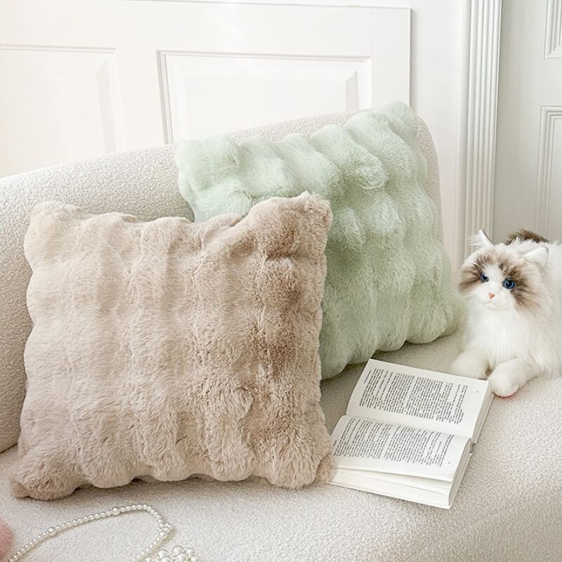 Luxurious reversible plush sofa cushion, elegant grey decorative pillow for ultimate couch comfort