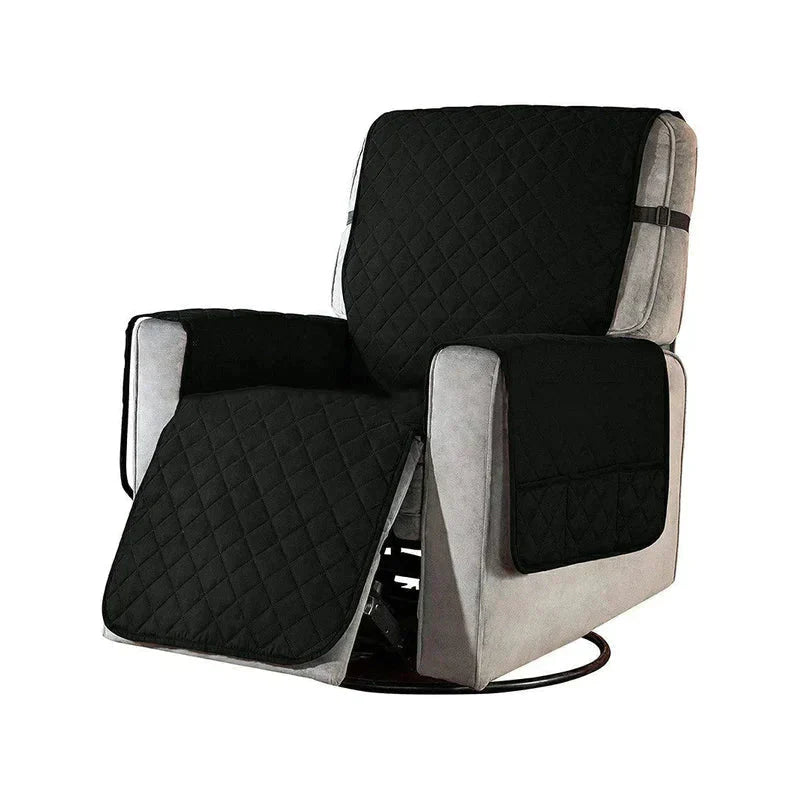 Elasticized grey sofa cover, fitting snugly over a three-seater couch, enhancing home decor.