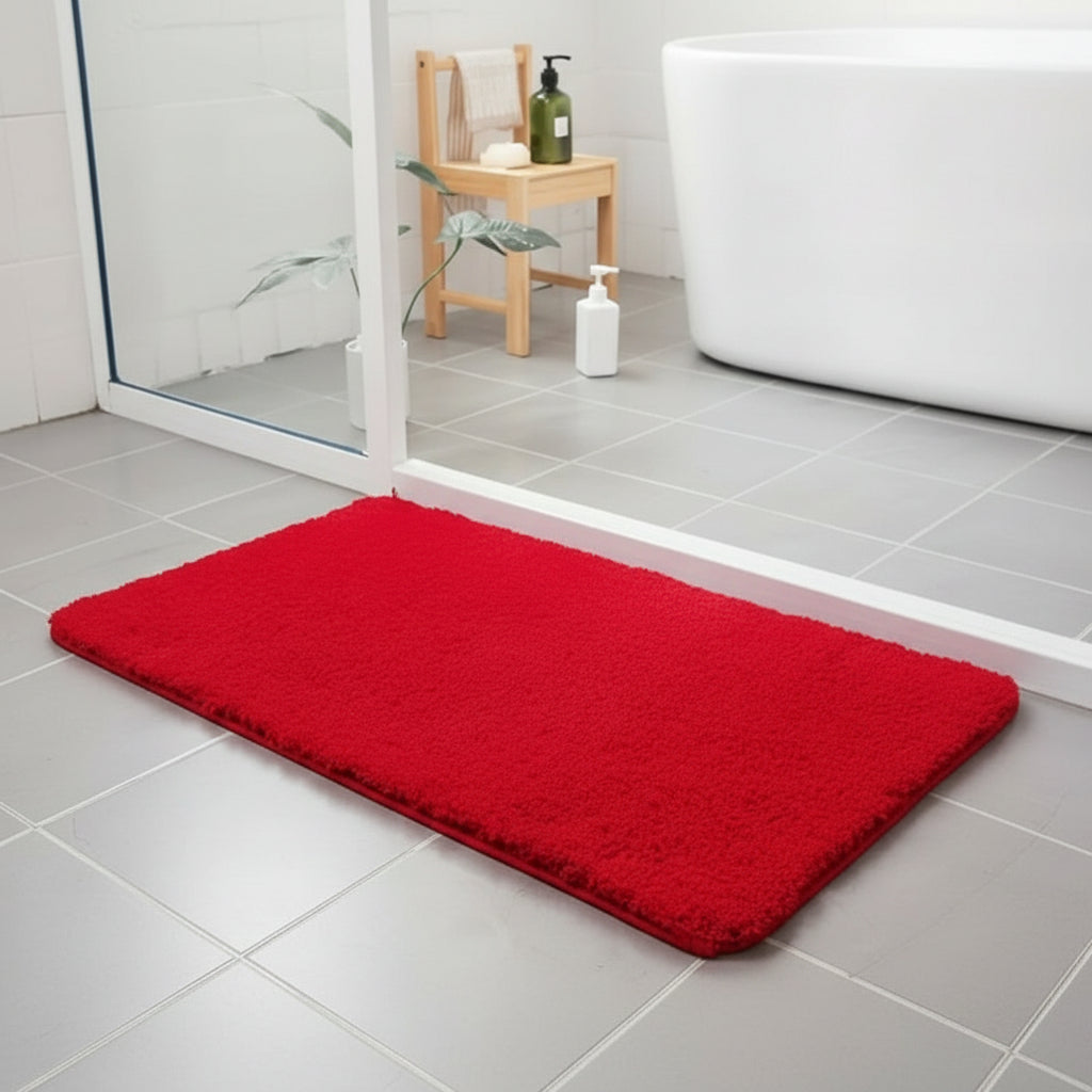 Easy-care washable bath mat, soft, thick, highly absorbent. Durable non-slip anti-skid floor mat for long-lasting bathroom comfort.