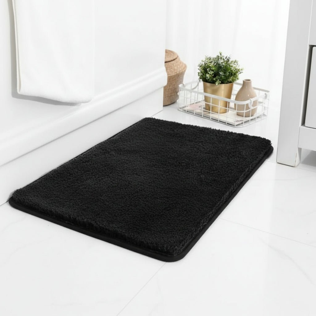 Soft, thick, highly absorbent bath mat. Quick-dry, non-slip bathroom floor mat for safety, comfort, & hygiene. Washable.