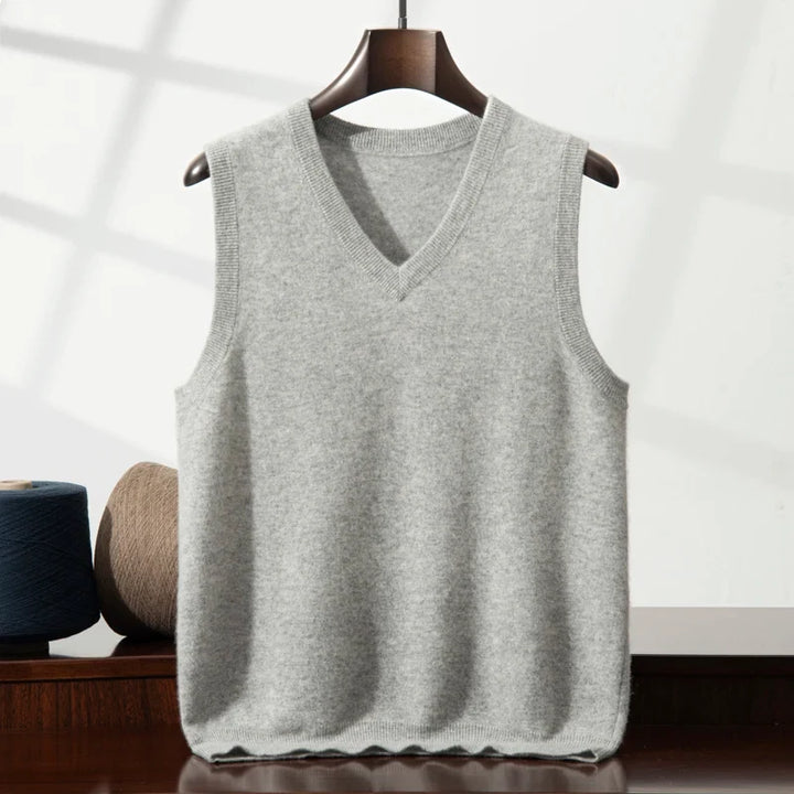 Elegant unisex V-neck sweater vest made from premium soft cashmere, ideal for versatile layering.