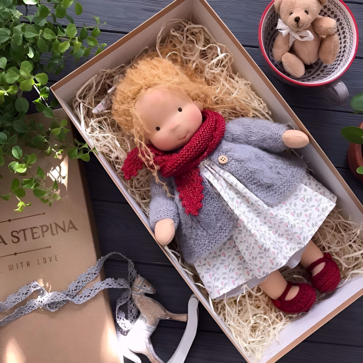 Waldorf style cloth doll, soft and natural, a perfect imaginative play friend for kids.