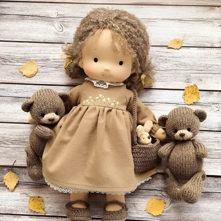 Children's Waldorf cloth doll, organic cotton stuffed, a gentle baby doll for gifts.