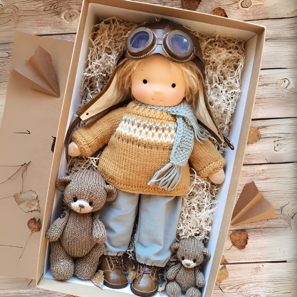Kids soft Waldorf cloth doll, organic cotton, an adorable natural play friend.