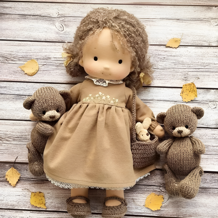 Organic cotton Waldorf baby doll, handmade and soft, a lovely cloth play friend.