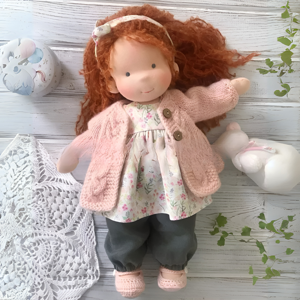 Organic cotton Waldorf doll, handmade soft toy, an ideal comfort doll for children.