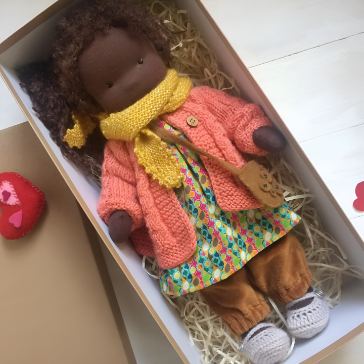 Handcrafted Waldorf cloth doll, soft organic cotton, a comforting baby doll.