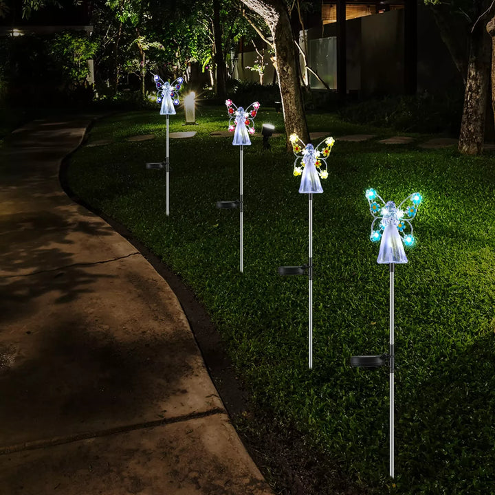 Decorative solar angel light featuring a serene design, an elegant addition to outdoor spaces and memorials.