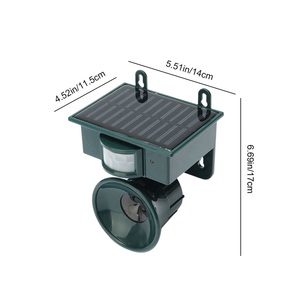 Eco-friendly solar bird repeller with motion sensor & sound deterrent for outdoor pest control.