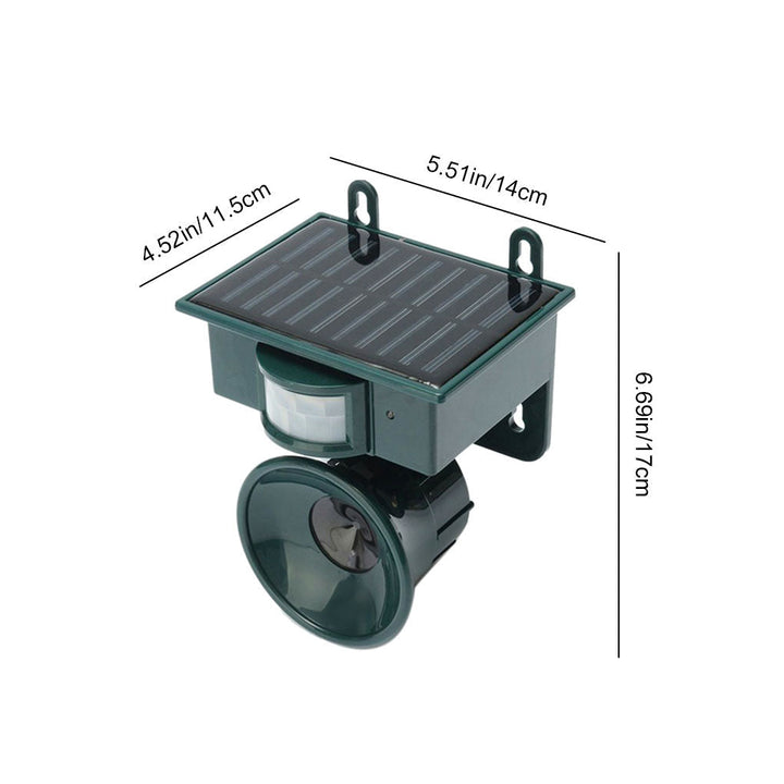 Eco-friendly solar bird repeller with motion sensor & sound deterrent for outdoor pest control.
