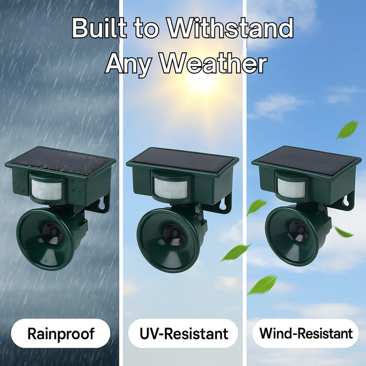 Humane & eco-friendly solar bird repeller. Motion sensor activated wildlife control for yard.
