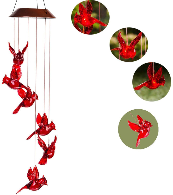 Lawn & garden decor: solar cardinal wind chime with color changing LED lights