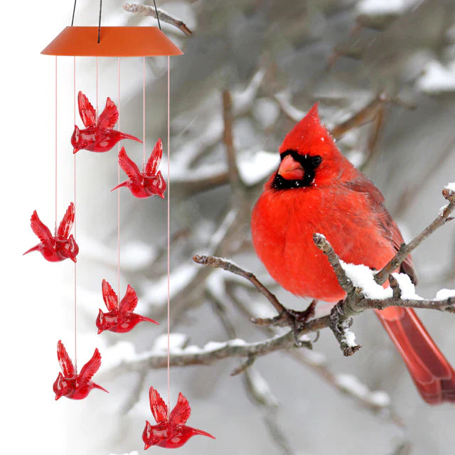 Red cardinal solar wind chime with LED lights, perfect gift for outdoor garden decor