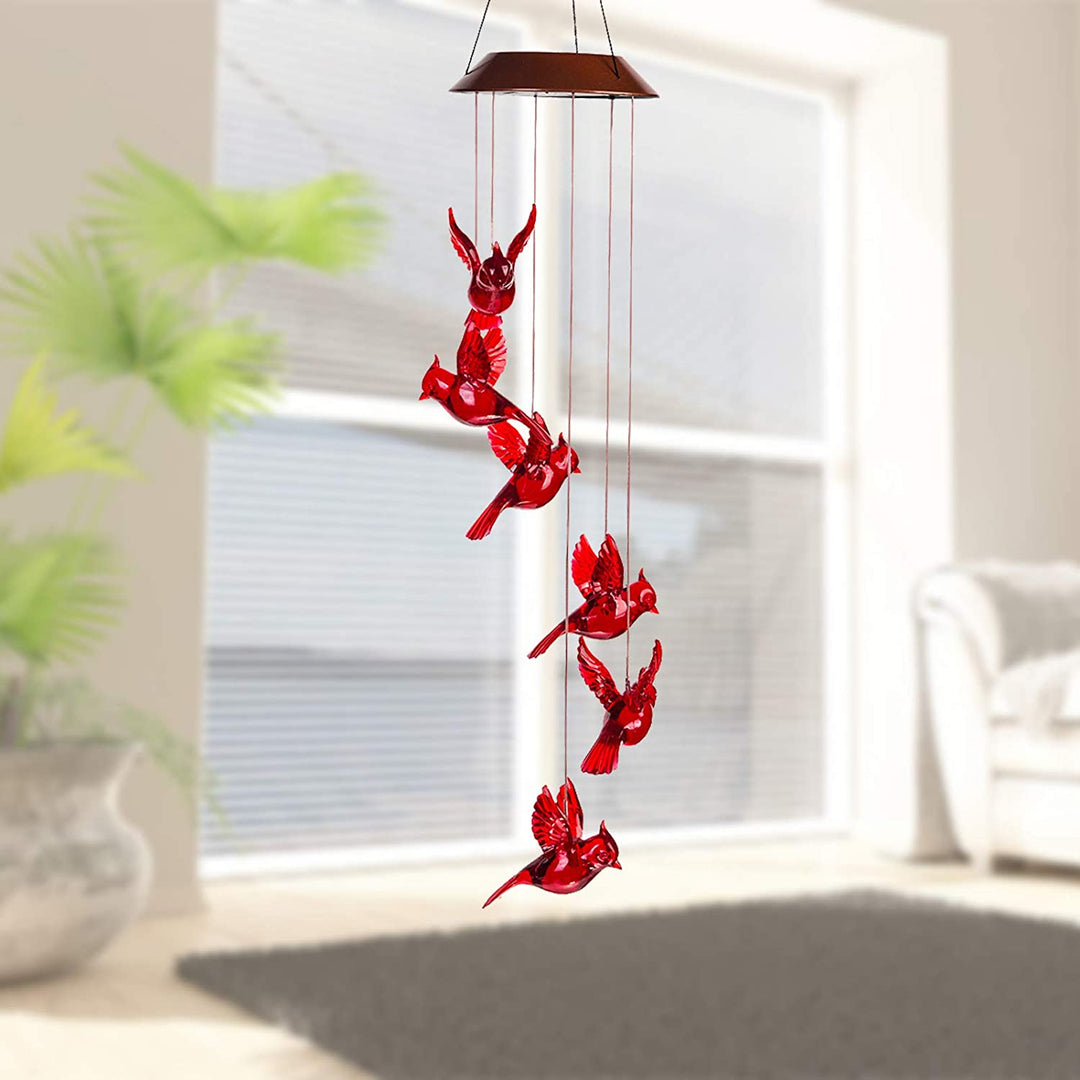 Gift idea: solar LED cardinal wind chime for beautiful outdoor lighting and garden decor