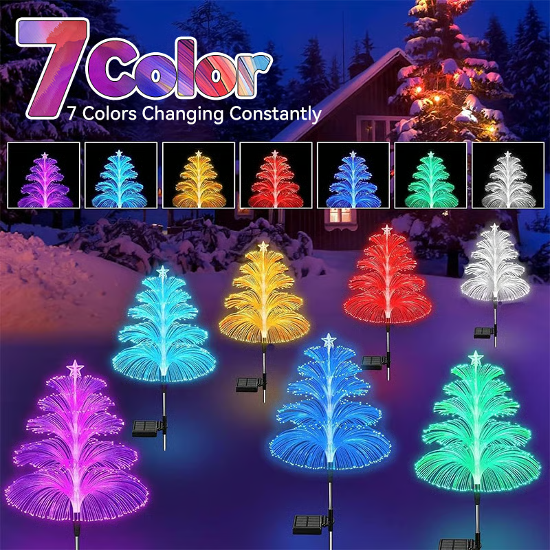 Set of solar-powered mini Christmas tree lights for garden paths, festive outdoor decor