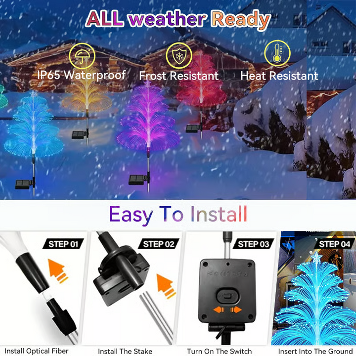 Waterproof solar LED Christmas tree lights, ideal for outdoor holiday lighting decor