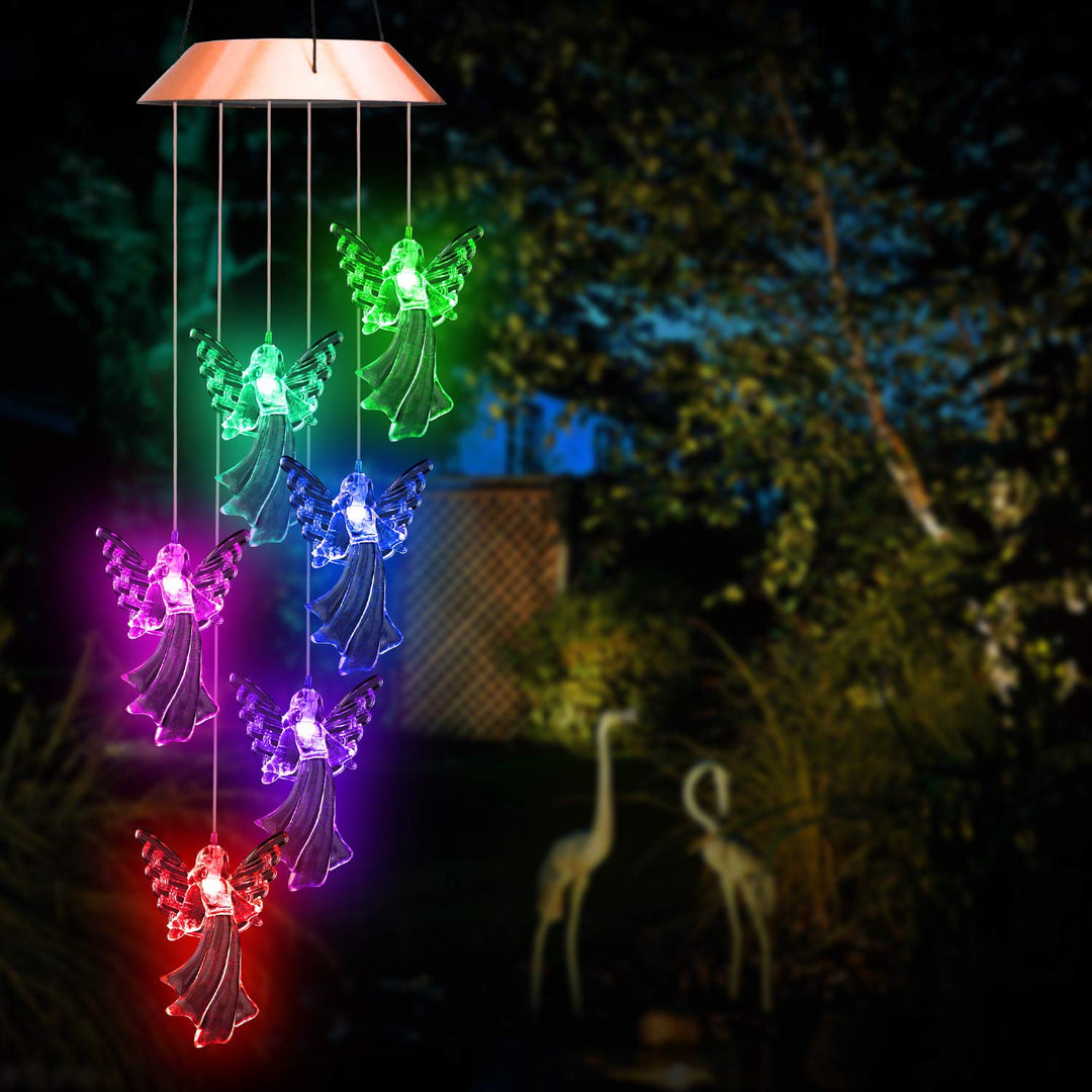 Solar Guardian Angel LED Wind Chime Light, color changing garden decor for serene outdoor ambiance