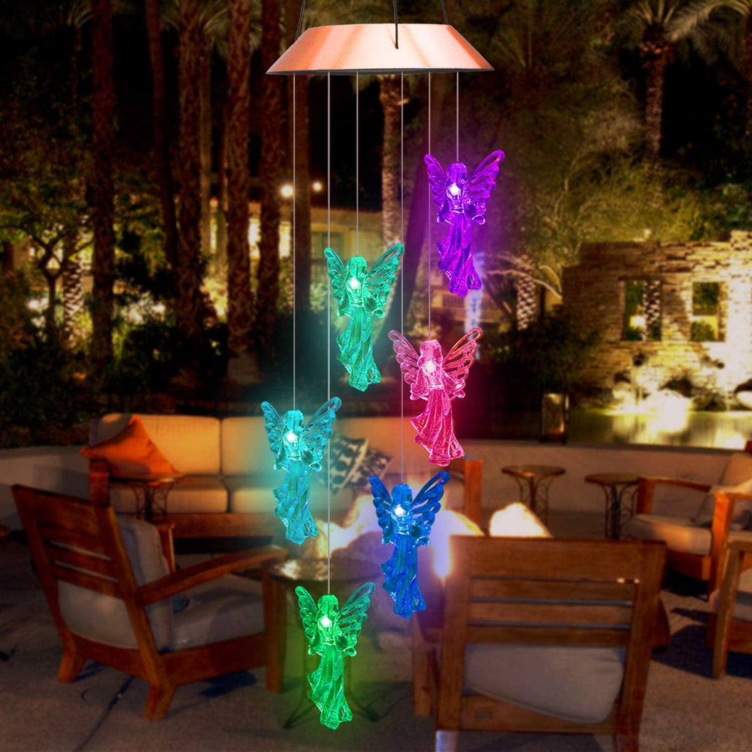 Decorative solar guardian angel wind chime, emits gentle light, ideal for lawn & garden decor