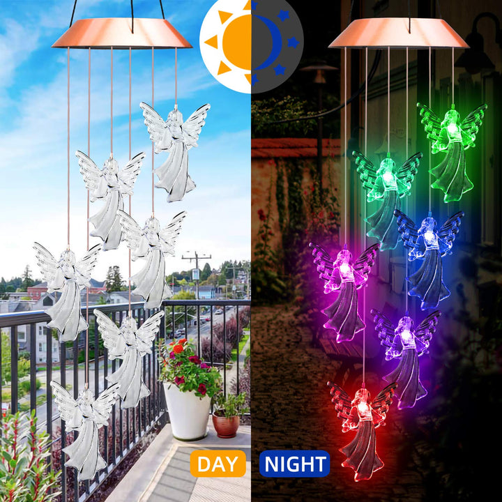 Waterproof solar angel wind chime, LED light for enchanting outdoor evening garden decor
