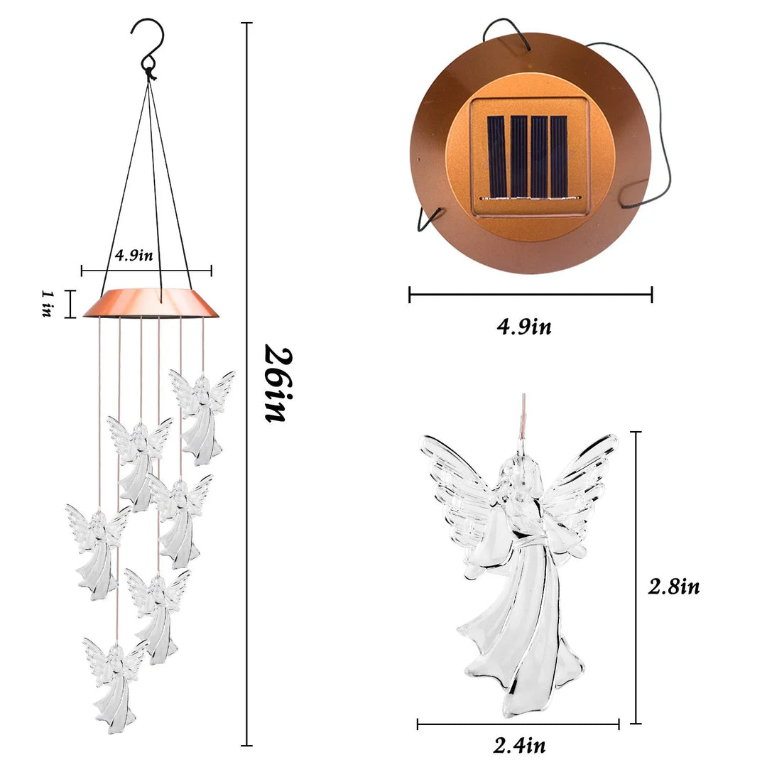 Garden decor solar angel LED wind chime, color changing light adds charm to any outdoor space