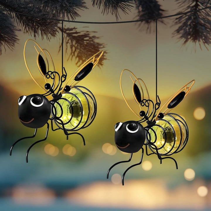Hanging solar bee figurine lamp, illuminating gardens, patios, and lawns with soft light.
