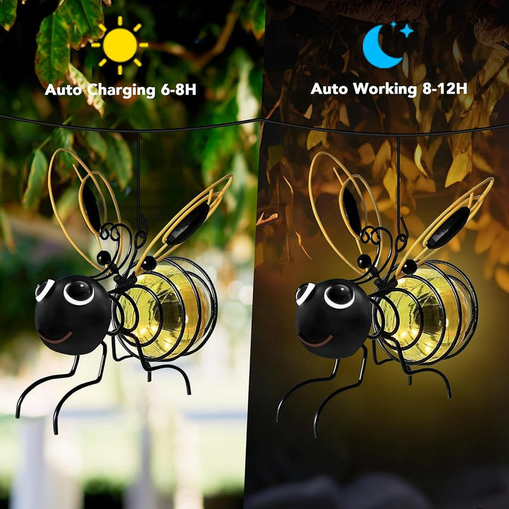 Decorative outdoor bee solar light, a charming addition to garden landscapes and pathways.