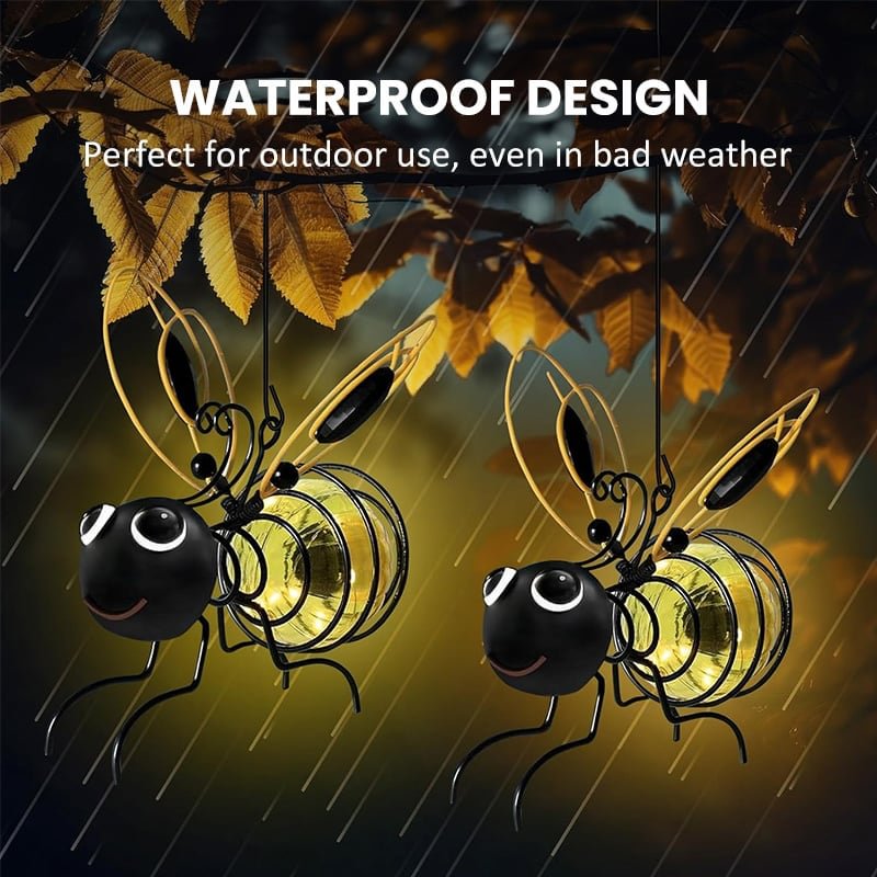 Garden decor solar bee light, featuring a cute bee design with energy-efficient LED lighting.