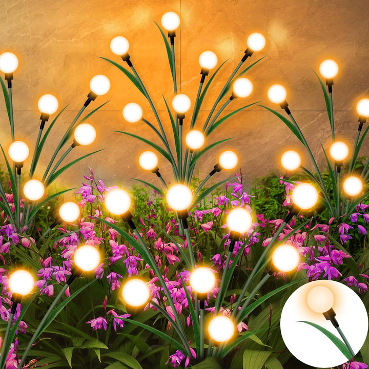 Solar powered firefly garden lights with 8 LED bulbs, leaf design, adding enchanting outdoor lighting