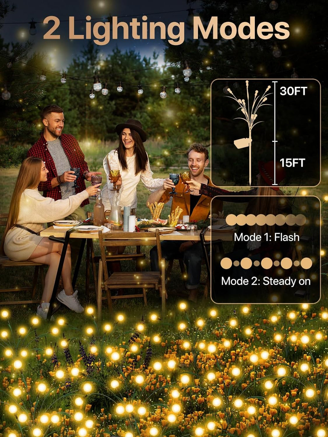 Waterproof solar garden lights, firefly style with leaf details, perfect for all-weather outdoor decor