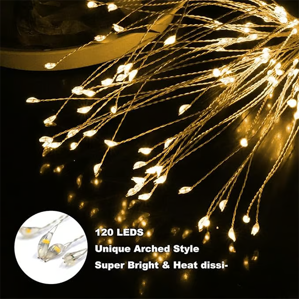 Solar powered firework lights lining a garden path, providing landscape lighting and festival decor.