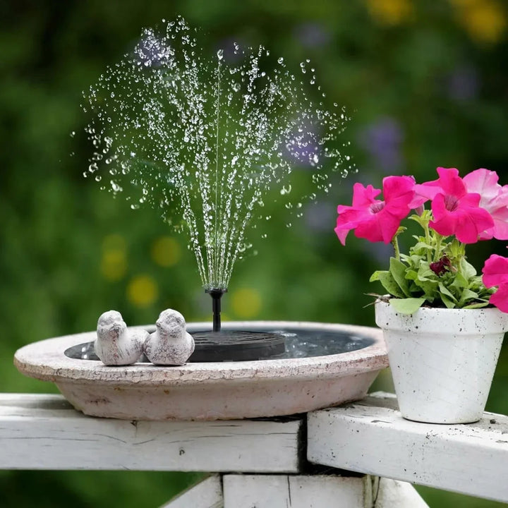 Eco-friendly solar fountain pump, transforms any bird bath into a beautiful water feature