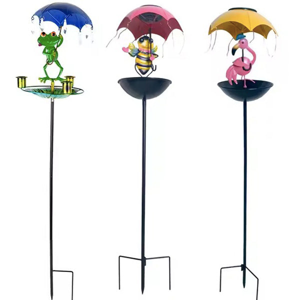 Bird feeder with solar LED outdoor lighting, a beautiful and practical garden decor item