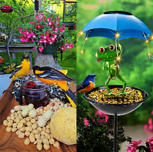 Outdoor lighting: Solar powered bird feeder stake, an elegant addition to any garden decor